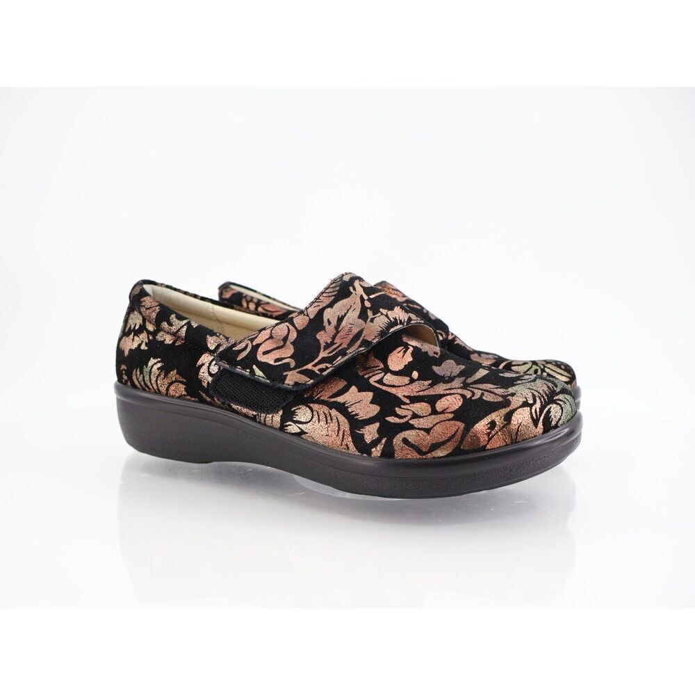 Alegria Women's Lauryn Clog Size 38 8 Slip On Professional Shoe Black Suede Gold